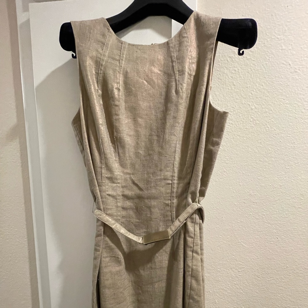 Size 8 Michael Michael Kors tan/ gold buckle dress